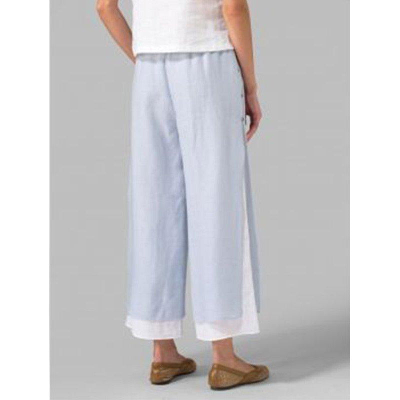 Cotton Linen Colorblock Ankle Pants