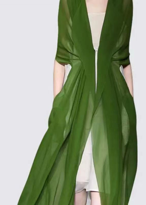 Green Italian Elegant Green Silk Cardigan Long Sleeves