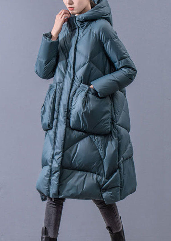 Beautiful Blue Hooded Zippered Oversized Thick Duck Down Puffers Jackets Winter