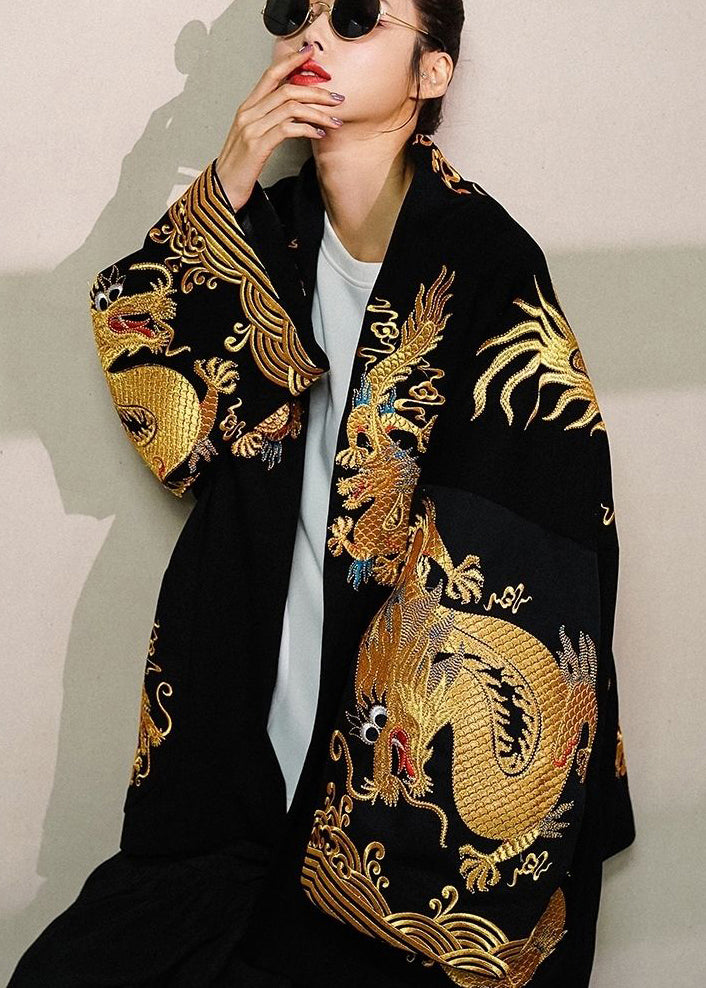 2023 Trendy Gold Painted Dragon Oversized Cotton Cardigan Jacket