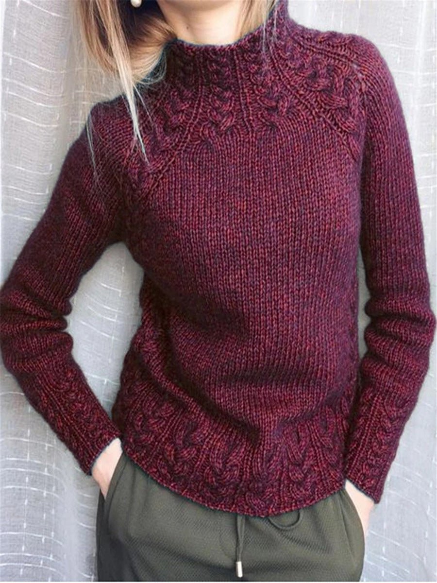 Women's Sweaters Solid Turtleneck Linen Pattern Knit Sweater