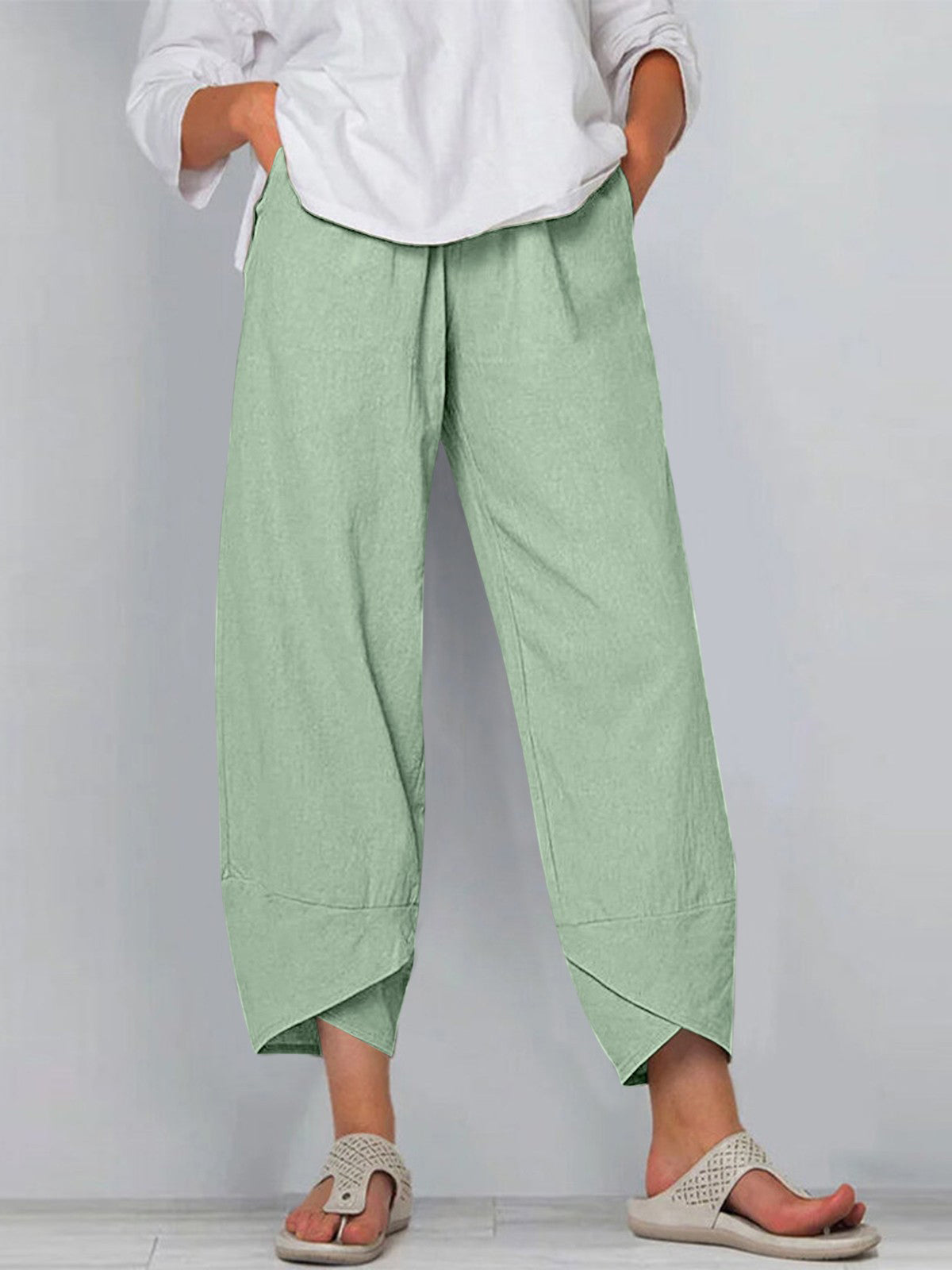 Solid Color Simple Casual Ankle Pants