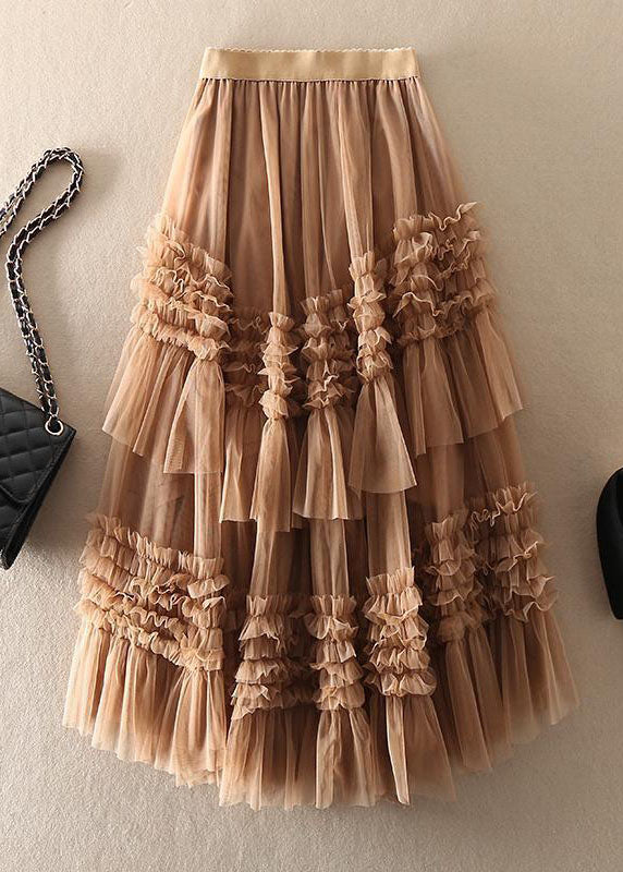 Beautiful Khaki asymmetrical design Tulle Tiered Skirt