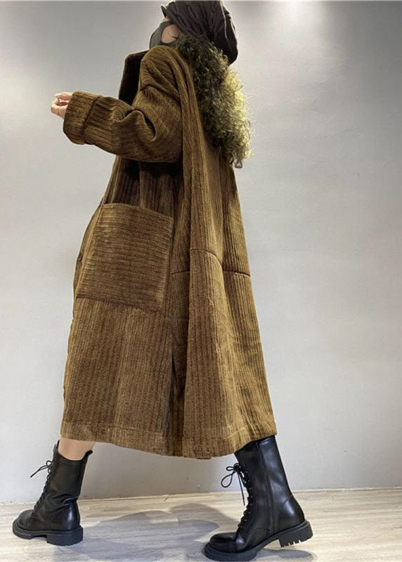 Chic Coffee Pockets Button Corduroy Loose Fall Long sleeve Coats