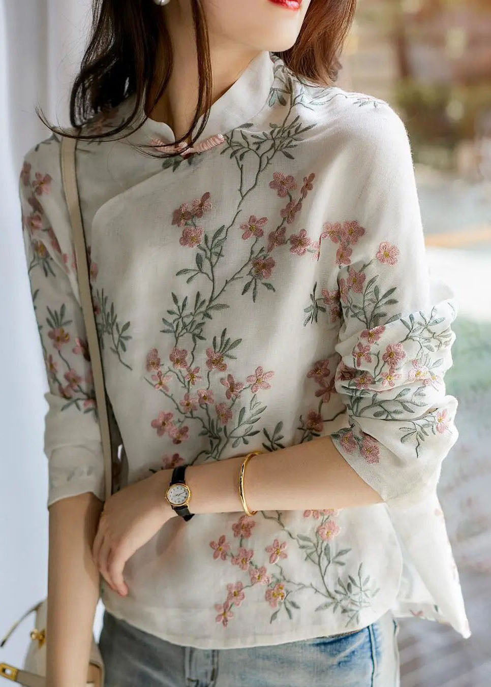 Unique Beige Print Linen Blouses