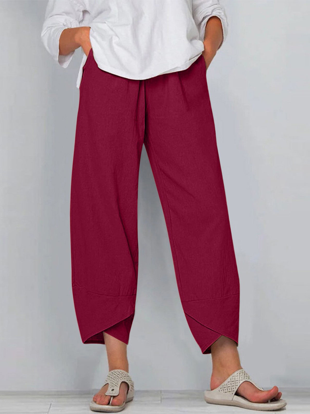 Solid Color Simple Casual Ankle Pants