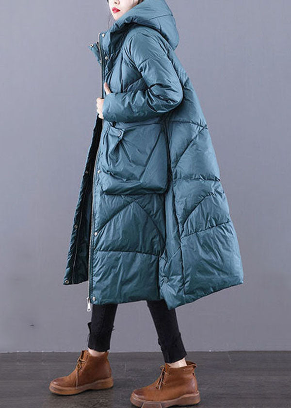 Beautiful Blue Hooded Zippered Oversized Thick Duck Down Puffers Jackets Winter