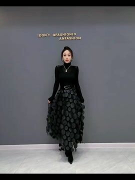 Elegant Black Dot Patchwork Tulle Skirt