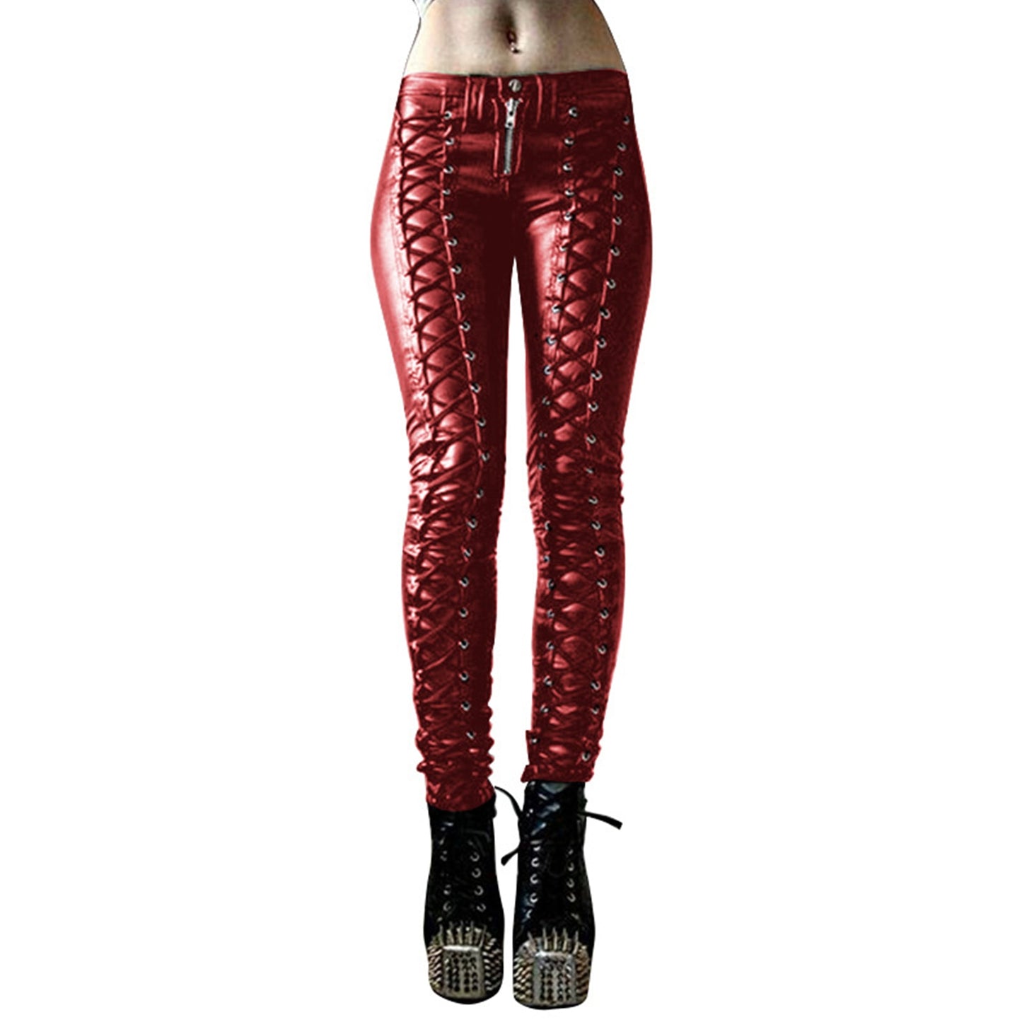 Steampunk Women Faux Leather Pants